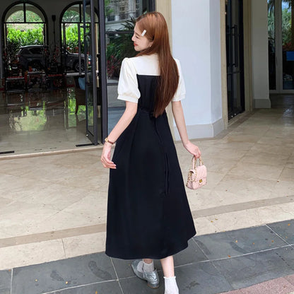 LVSANW Women Spliced Aesthetic Evening Banquet Dress Lady Classic Slim Fit Designer Dress Female Sweet Korean Daily Streetwear Dress