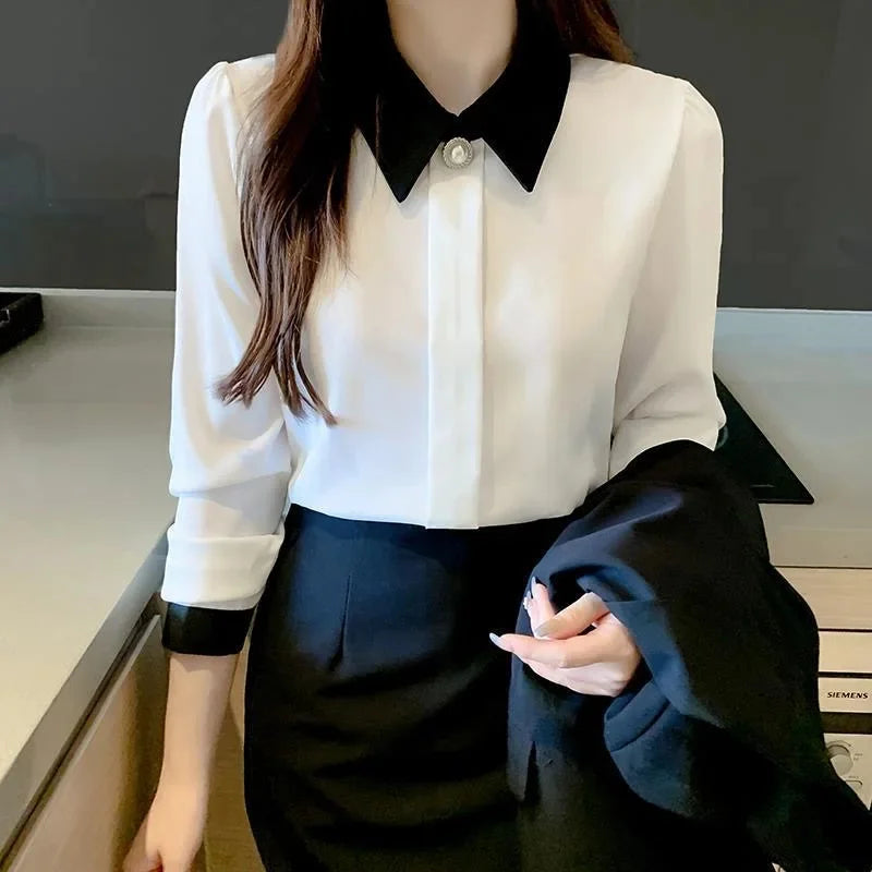 LVSANW Women Spring Autumn Style Blouses Shirts Lady Casual Long Sleeve Turn-down Collar Blusas Tops