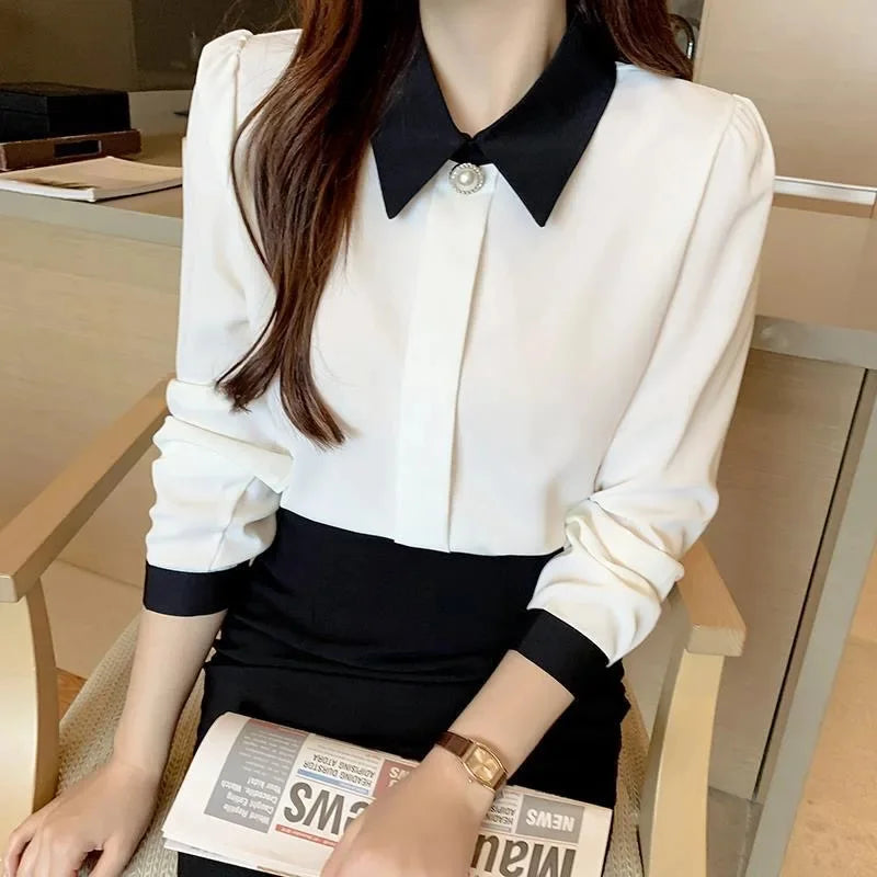 LVSANW Women Spring Autumn Style Blouses Shirts Lady Casual Long Sleeve Turn-down Collar Blusas Tops