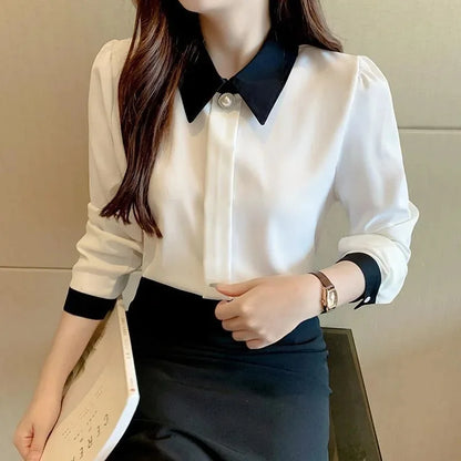 LVSANW Women Spring Autumn Style Blouses Shirts Lady Casual Long Sleeve Turn-down Collar Blusas Tops