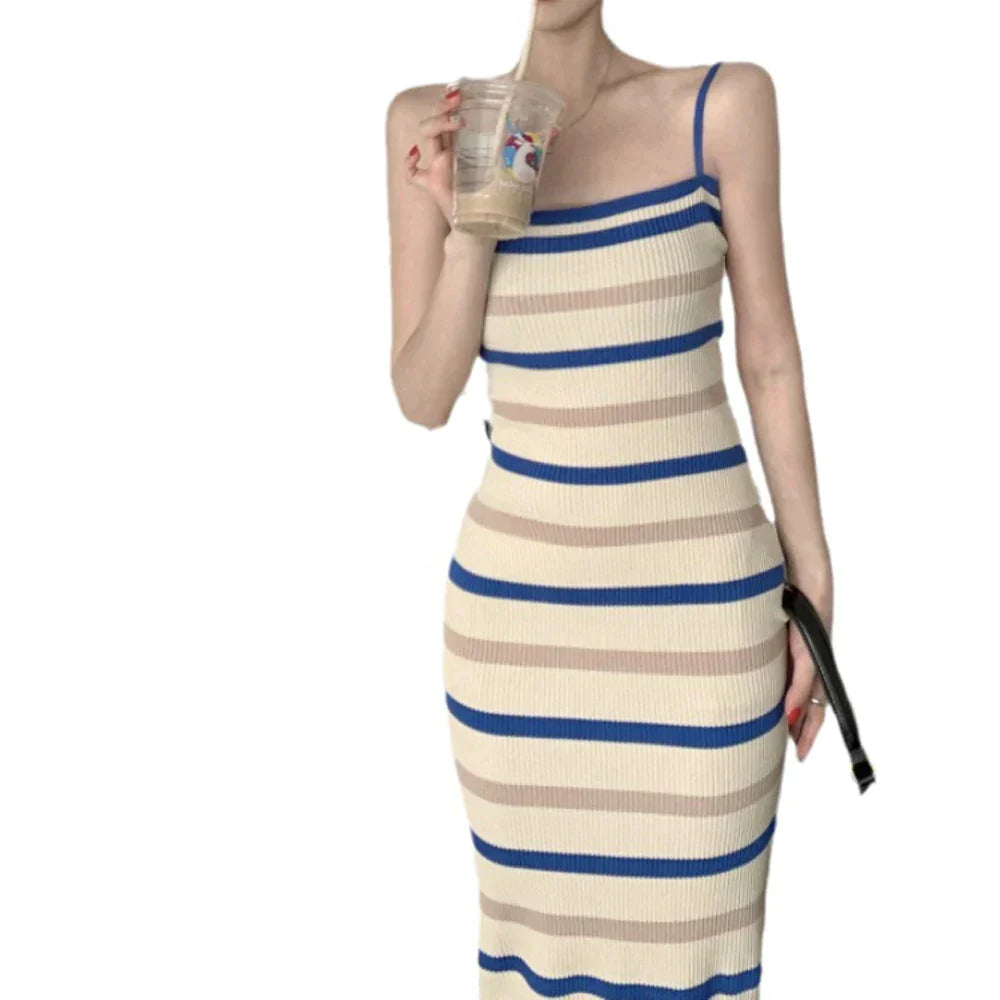 LVSANW Women Strapless Striped Knitted Sweater Dress Summer Fashion Female Elastic Stretch Slip Midi Bodycon Dresses JXFS-2026