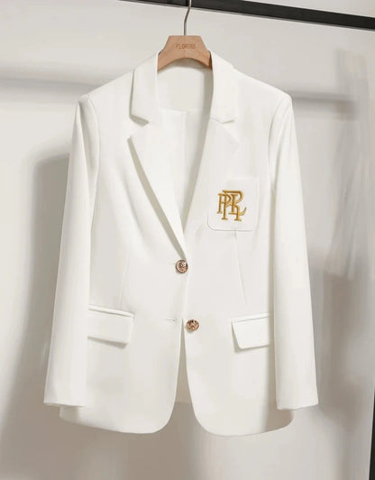 LVSANW Women Suit Jacket Casual Office Formal Blazer Coat Embroidery White Blazer Single Breasted High Quality