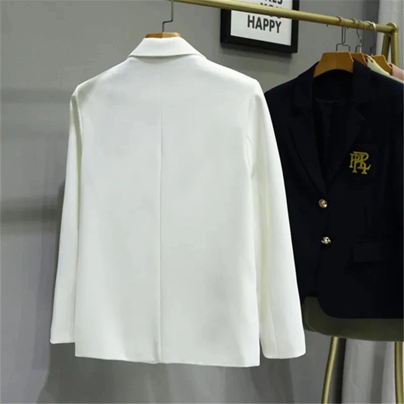 LVSANW Women Suit Jacket Casual Office Formal Blazer Coat Embroidery White Blazer Single Breasted High Quality