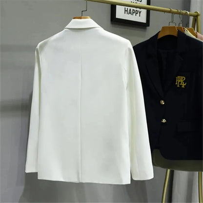 LVSANW Women Suit Jacket Casual Office Formal Blazer Coat Embroidery White Blazer Single Breasted High Quality