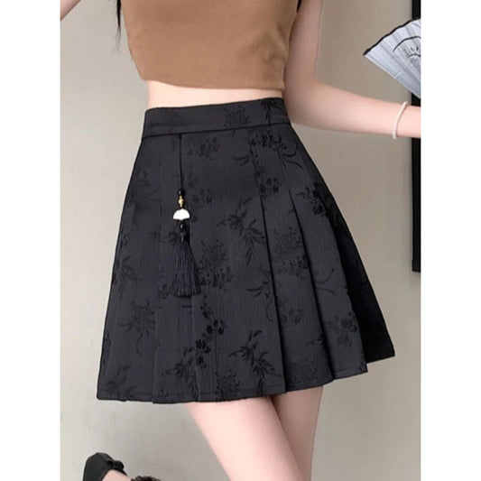 LVSANW Women Summer Fashion Chinese Style Solid Color High Waist Elegant Skirt Women Clothes Casual All-match Appear Thin A-line Skirt