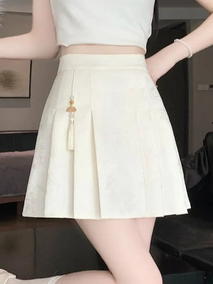 LVSANW Women Summer Fashion Chinese Style Solid Color High Waist Elegant Skirt Women Clothes Casual All-match Appear Thin A-line Skirt