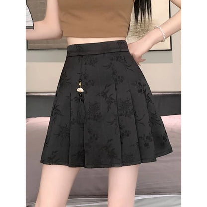 LVSANW Women Summer Fashion Chinese Style Solid Color High Waist Elegant Skirt Women Clothes Casual All-match Appear Thin A-line Skirt