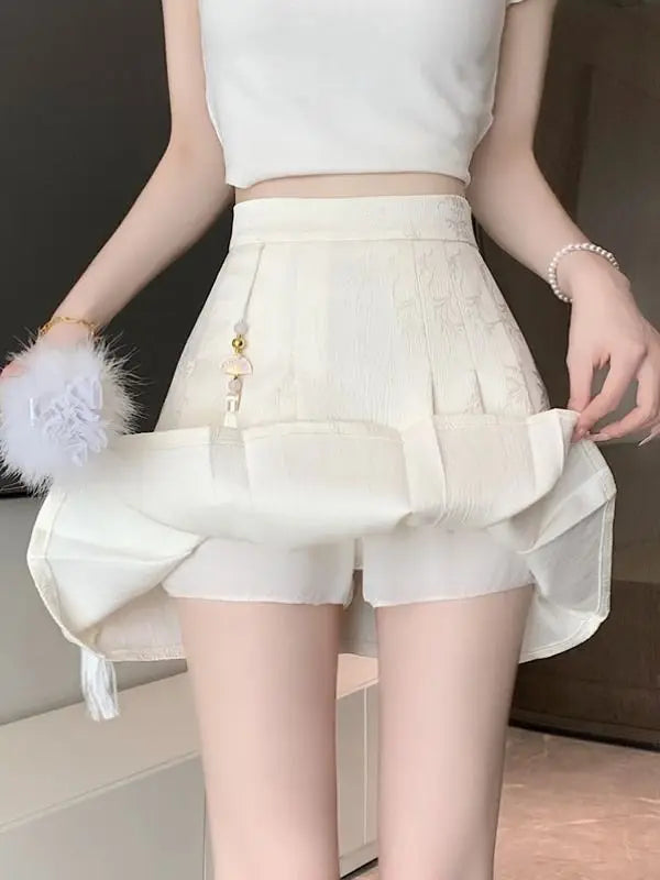 LVSANW Women Summer Fashion Chinese Style Solid Color High Waist Elegant Skirt Women Clothes Casual All-match Appear Thin A-line Skirt