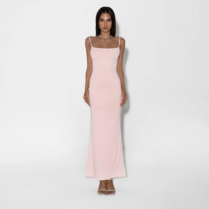 LVSANW Women Summer New 2024 Dresses Sexy Pink Backless Slim Sling Dress Clubwear Elegant Fashion Knitted Maxi Dress O-Neck Sleeveless