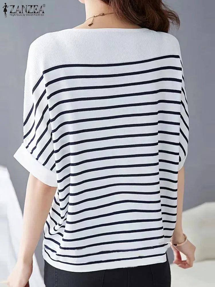 LVSANW Women Summer Shirt 2024 ZANZEA Elegant Half Sleeve Striped Blouse Fashion OL Work Tops Female Casual Loose Party Blusas Chemise