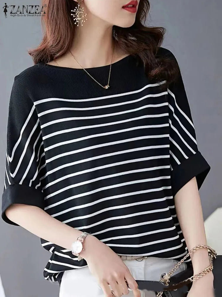 LVSANW Women Summer Shirt 2024 ZANZEA Elegant Half Sleeve Striped Blouse Fashion OL Work Tops Female Casual Loose Party Blusas Chemise