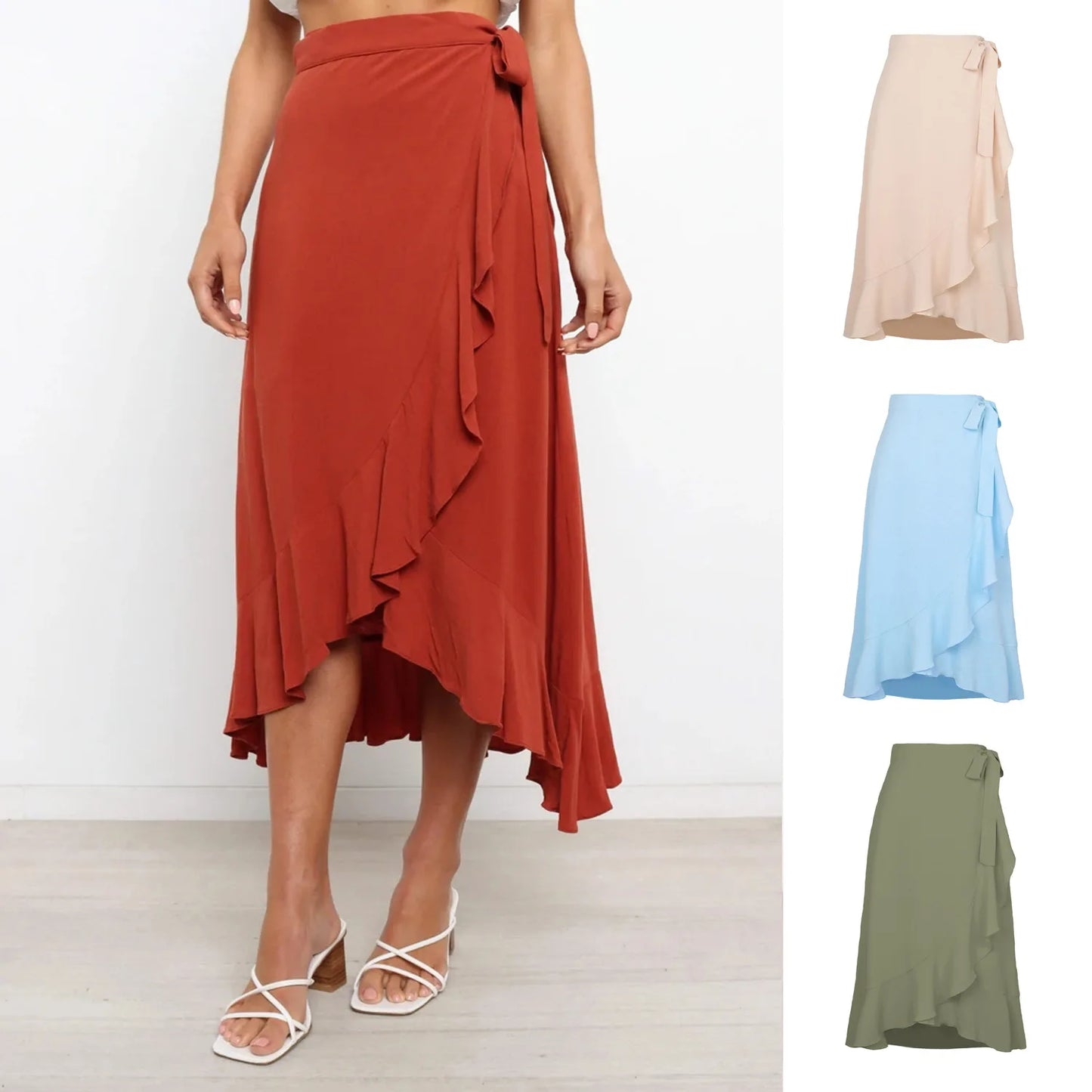 LVSANW Women Summer Skirts 2025 Irregular Solid Color Package Hip Pure Color women's Clothing Casual Vestidos WSL4999