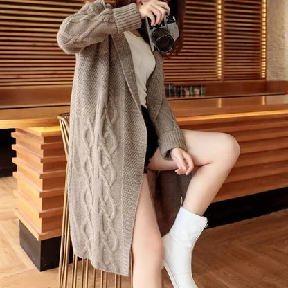 LVSANW Women Sweater Midi Cardigans Autumn Winter 2025 Knitted Jackets Long Sleeve Korean Loose Hooded Coats Oversized Casual Basic New