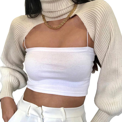 LVSANW Women Sweater Tops High Collar Long Puff Sleeve Knitwear Pullover Ladie Fashion Elegant Autumn Y2K Aesthetic Crop Top Halter Top