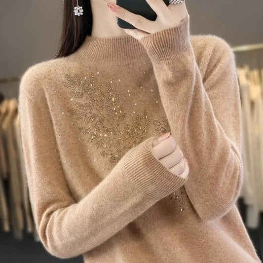 LVSANW Women Sweaters Thick Warm Autumn Winter Mock Neck Fashion Pullovers Long Sleeve Basic Jumper Knit Bottoming Shirt Korean Sweater