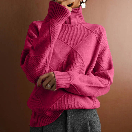 LVSANW Women Turtleneck Sweaters Full Sleeve Pullovers Spliced Thick Sweater Lozenge Elegant Lady Solid Outwear Warm Winter 2024