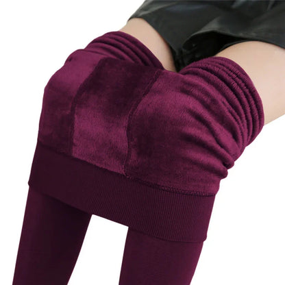 LVSANW Women Winter Leggings Warm Leggins High Waist Solid Color Velvet Women Thickened Velvet Leggings Casual Stretchy Leggings