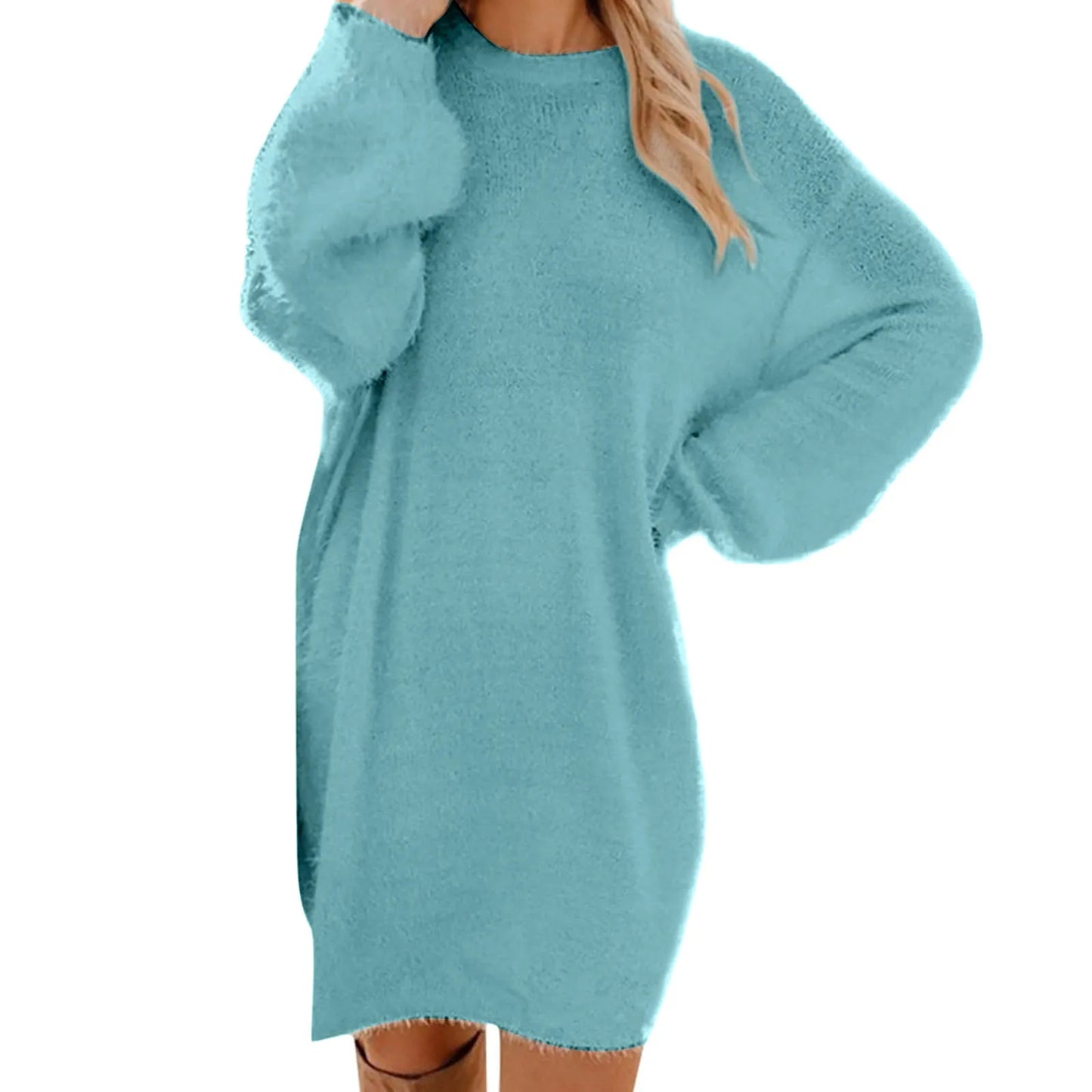 LVSANW Women Winter Sweater Knit Crewneck Warm Long Sleeve Casual Sweatshirts Dress Women Dress 2024 Trend Womens Winter Dresses Casual