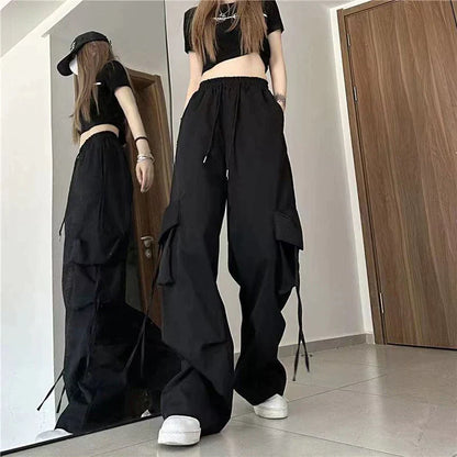 LVSANW Women Y2K Cargo Pants High Waist Streetwear Hip Hop Trousers Female Big Pockets Casual Low Waist Drawstring Baggy Sweatpants