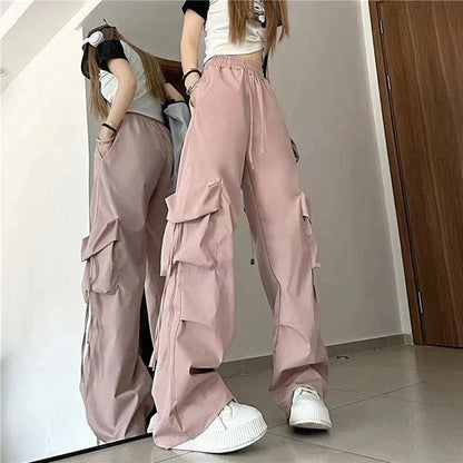 LVSANW Women Y2K Cargo Pants High Waist Streetwear Hip Hop Trousers Female Big Pockets Casual Low Waist Drawstring Baggy Sweatpants