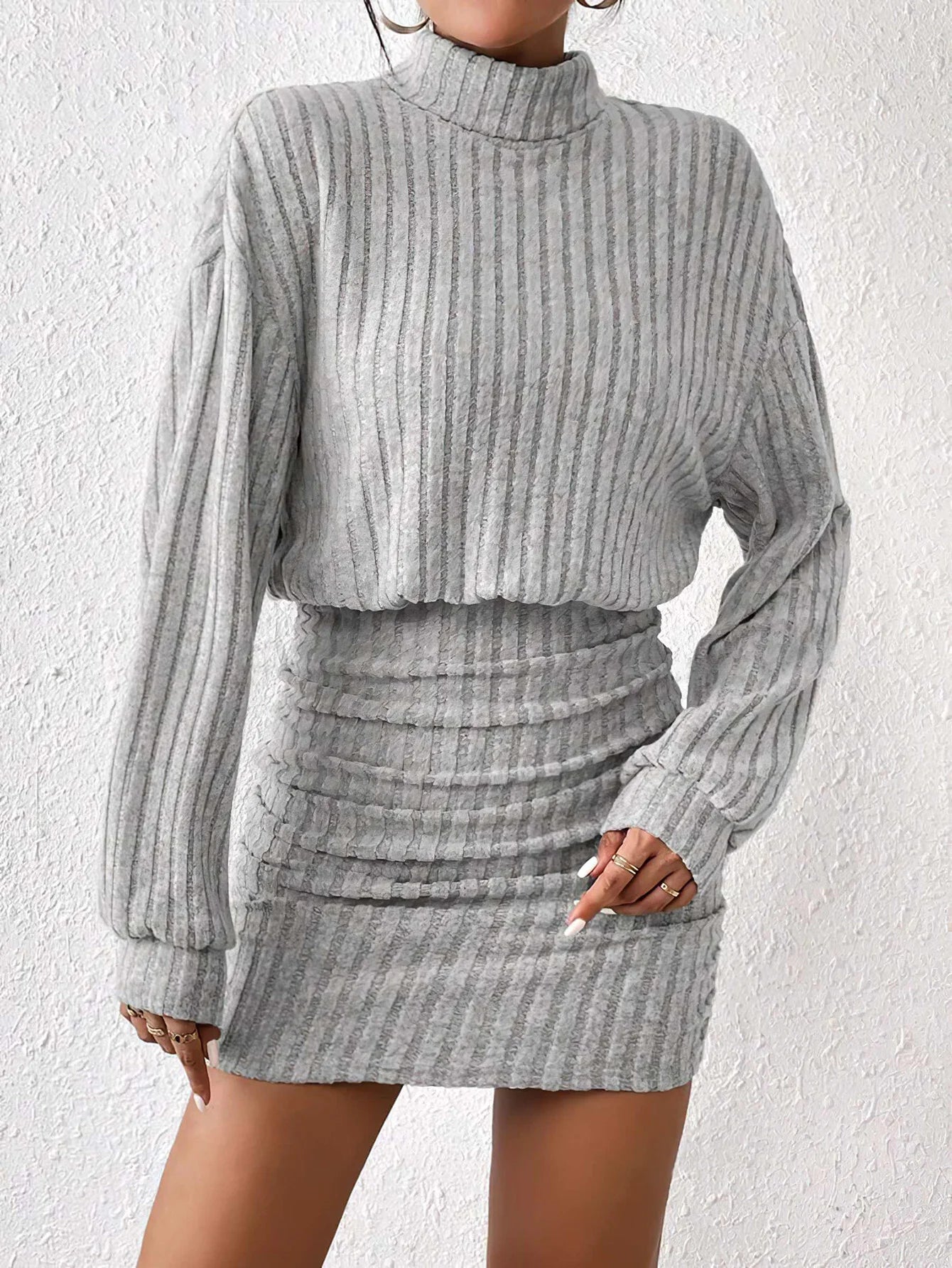 LVSANW Women's Autumn Winter Fashion High Neck Knitted Sweater Dress Female Casual Solid Loose Long Sleeve Warm Mid Length Dresses