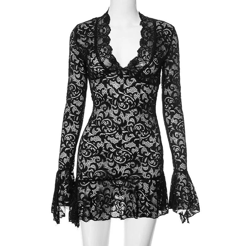 LVSANW Women's Autumn/Winter New Sexy Lace Spicy Girl Party Dress