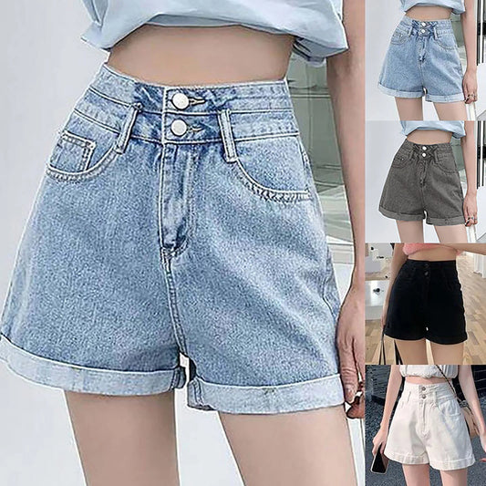 LVSANW Women's Casual Denim Shorts Fashion Baggy High Waisted Jeans Shorts Summer Button Wide Leg Shorts With Pockets Streetwear 2024