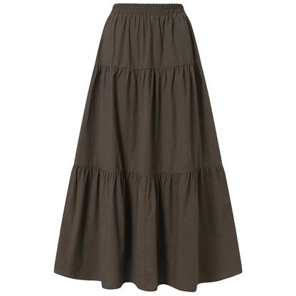 LVSANW Women´s Casual Long Skirts Solid Color Pleated Big Hem Elastic Waist Loose Fit Skirts Simple Style Bottoms