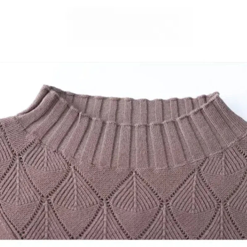 LVSANW Women's Clothing Autumn Winter Half High Collar Solid Pullover Sweater Knitted Casual Elegant Long Sleeve Aesthetic Dresses