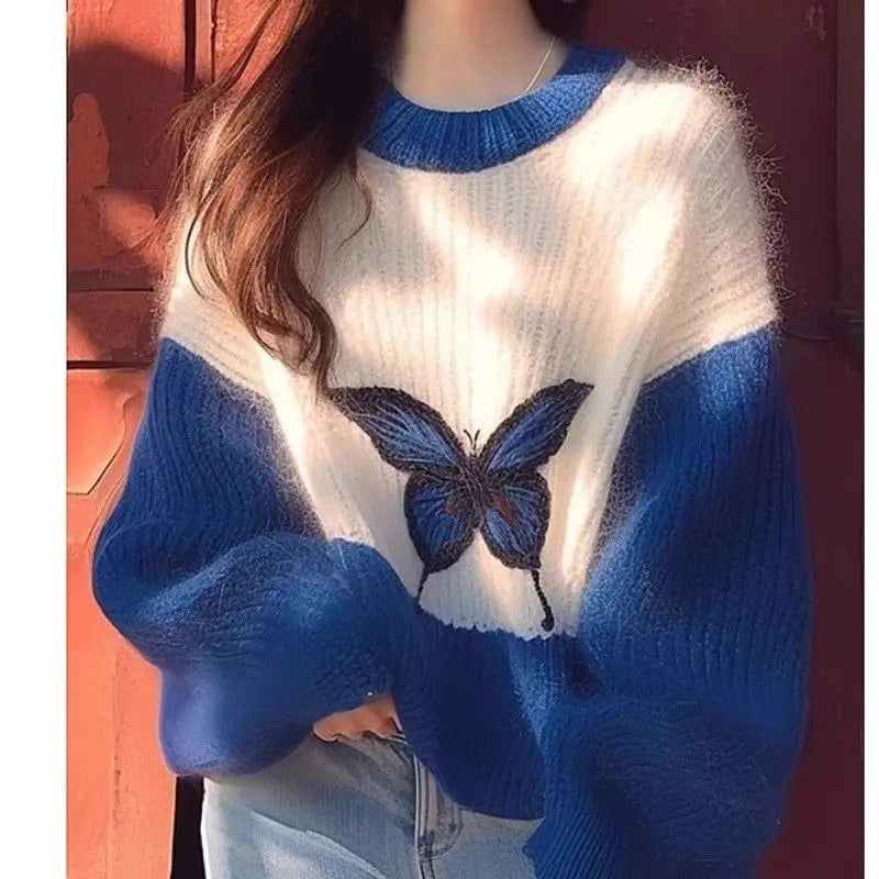 LVSANW Women's Clothing Round Neck Autumn Winter Loose Geometric Lantern Long Sleeve Sweater Knitted Fashion All-match Casual Tops