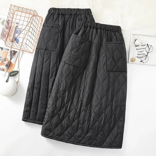 LVSANW Women's Down Cotton-padded Skirt Autumn Winter 2025 New Autumn Winter Windproof Female Fashion Black Half length Skirt