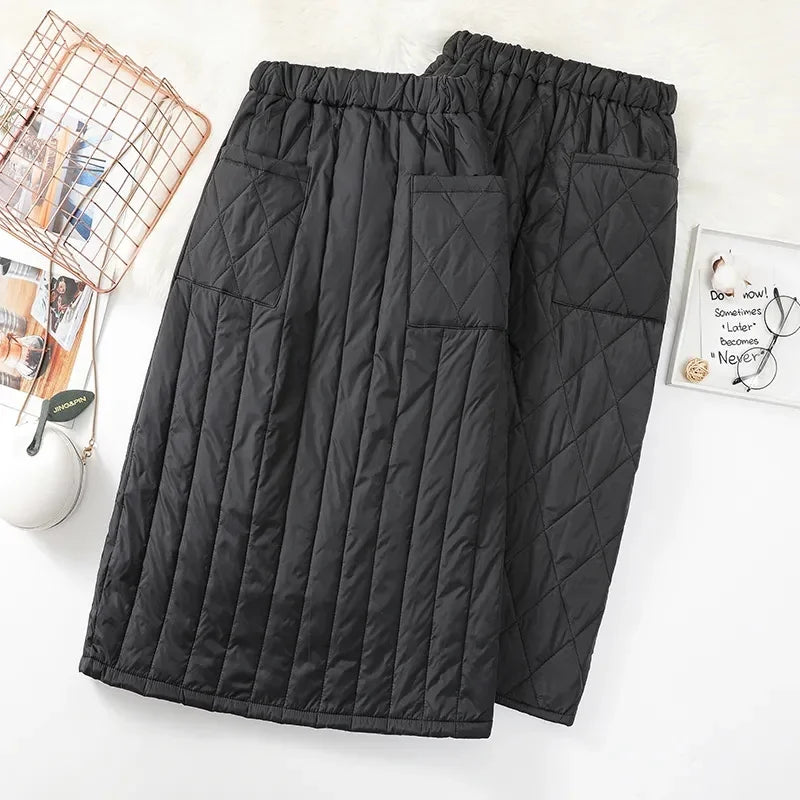 LVSANW Women's Down Cotton-padded Skirt Autumn Winter 2025 New Autumn Winter Windproof Female Fashion Black Half length Skirt