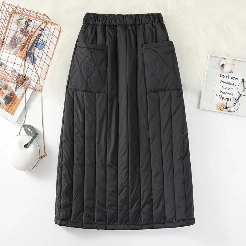 LVSANW Women's Down Cotton-padded Skirt Autumn Winter 2025 New Autumn Winter Windproof Female Fashion Black Half length Skirt