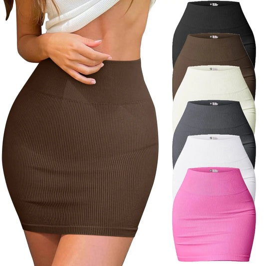 LVSANW Women's High Waist Ribbed Knit Mini Skirt Solid Color Basic Bodycon Club Pencil Skirt Casual Summer Short Mini Skirts