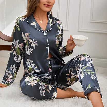 LVSANW Women's Home Clothes Pajamas 2 Piece Autumn Long Sleeve Tops and Trouser Sleepwear Loungewear Button Down Pijama Pyjama Pjs Set