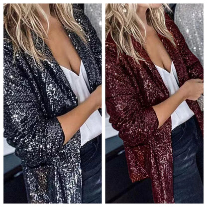 LVSANW Women's Jacket Sequined Outerwears Casual Long Sleeve Blazers Solid Color Harajuku Coats Dance Female Clothing Spring Summer