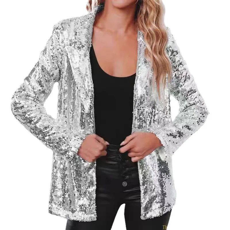 LVSANW Women's Jacket Sequined Outerwears Casual Long Sleeve Blazers Solid Color Harajuku Coats Dance Female Clothing Spring Summer