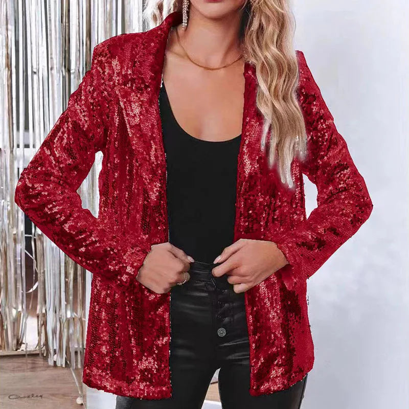 LVSANW Women's Jacket Sequined Outerwears Casual Long Sleeve Blazers Solid Color Harajuku Coats Dance Female Clothing Spring Summer