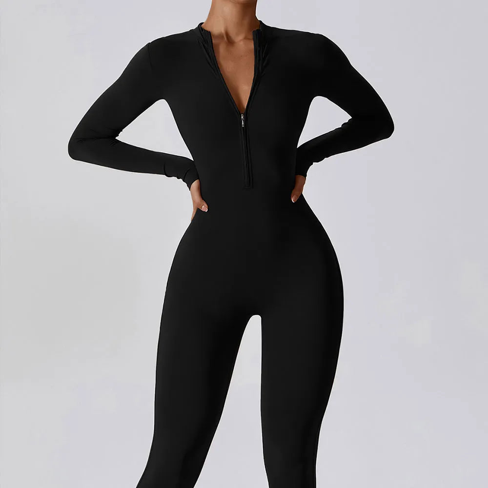 LVSANW Women's Jumpsuits One-Piece Suit Zipper Long Sleeved Yoga Set Gym Push Up Workout Clothes Fitness Bodysuit Sportswear Tracksuit