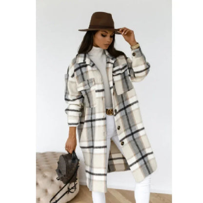 LVSANW Women's Long Sleeve Plaid Print Wool Blend Coat Autumn Winter Fashion Outerwear Mid Length Trendy Women's Clothing