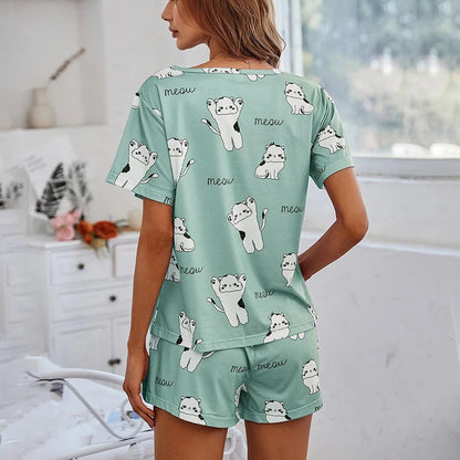 LVSANW Women's Pajamas Pj Set Summer Short Sleeve Tee Tops & Shorts Pyjama 2 Piece Sleepwear & Loungewear Home Clothing Pijama Suit