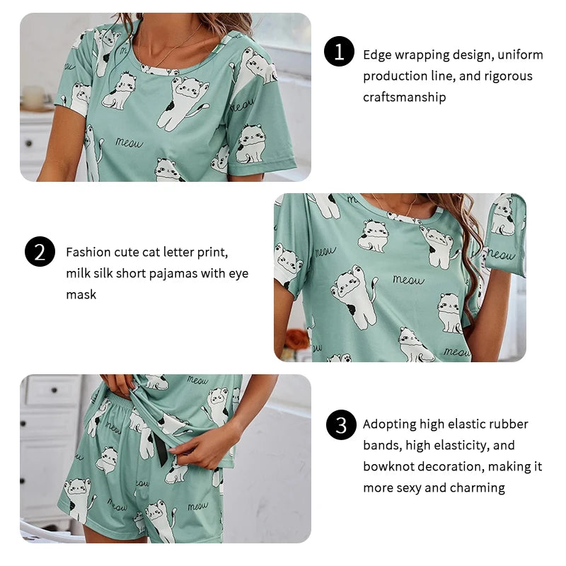 LVSANW Women's Pajamas Pj Set Summer Short Sleeve Tee Tops & Shorts Pyjama 2 Piece Sleepwear & Loungewear Home Clothing Pijama Suit