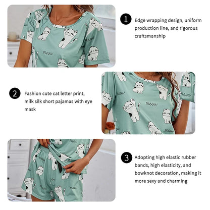 LVSANW Women's Pajamas Pj Set Summer Short Sleeve Tee Tops & Shorts Pyjama 2 Piece Sleepwear & Loungewear Home Clothing Pijama Suit