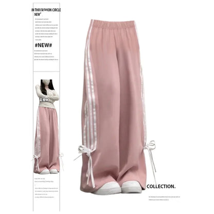 LVSANW Women's Pink Bow Apricot Sweatpants Y2k Retro 2000s High Waist Baggy Jogger Trousers Harajuku Streetwear Wide Pants Clothes 2024