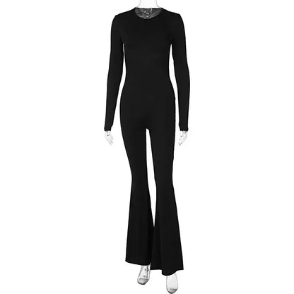 LVSANW Women's Sexy Backless Jumpsuits Solid Autumn New Long Sleeve Bodycon Black Rompers Fashion Streetwear Casual Slim Female Overall