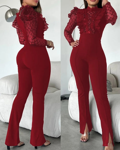 LVSANW Women's Sexy Jumpsuit 2025 Summer and Autumn Latest Urban British Style Shiny Silk Slim Romper Micro Flared Long Pants Bodysuit