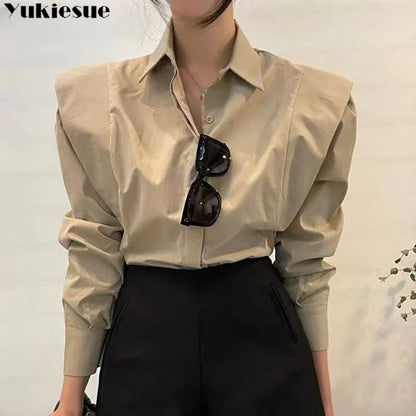 LVSANW Women's Shirt Autumn 2024 New Chic Long-Sleeve Loose Blouses Street Elegant Tops Shirt OL office women blouses and tops shirts