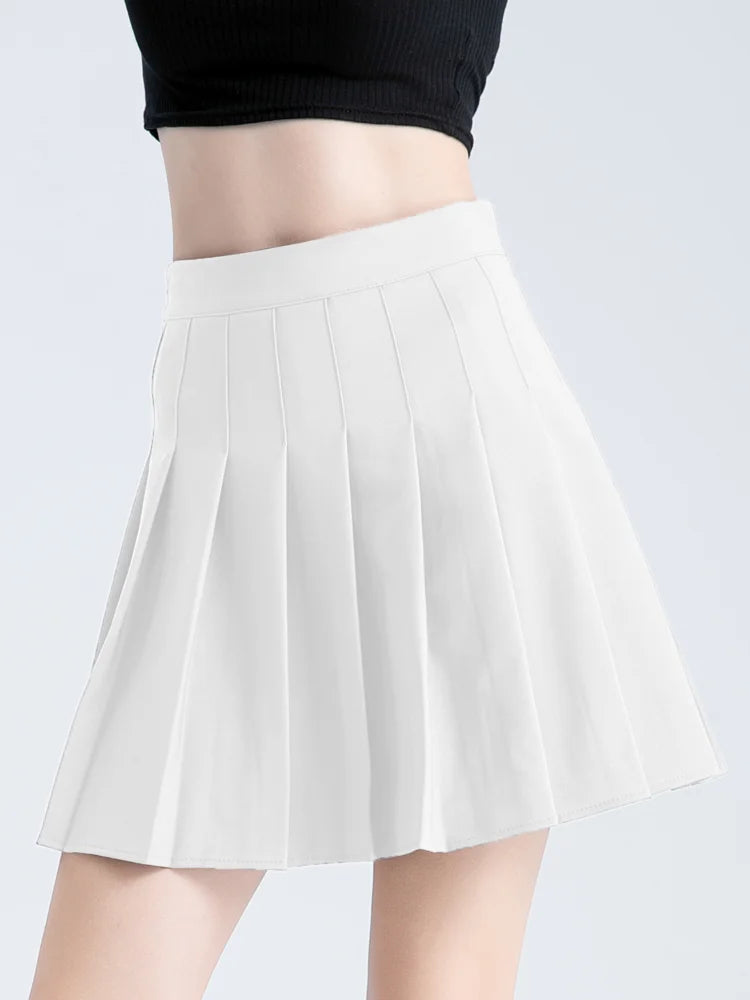 LVSANW Women's Skirt Korean Style Miniskirt A-line Short Rokken College Girls Falda Short De Mujer  Black Pleated Skirt with Shorts