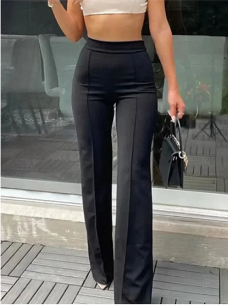 LVSANW Women's Slim Bell-Bottoms Trousers Trendy Spring Autumn Pants Office Lady Solid Color Flared Trousers