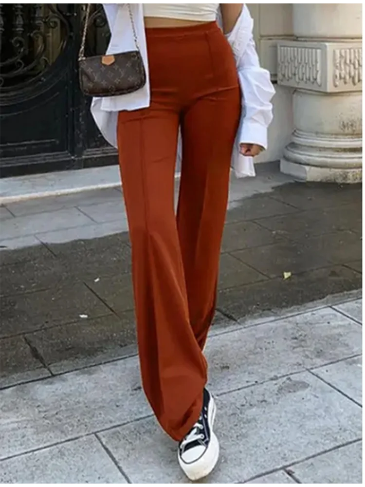 LVSANW Women's Slim Bell-Bottoms Trousers Trendy Spring Autumn Pants Office Lady Solid Color Flared Trousers